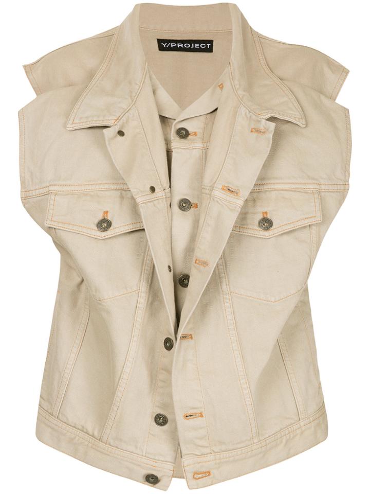 Y / Project Layered Denim Vest - Brown