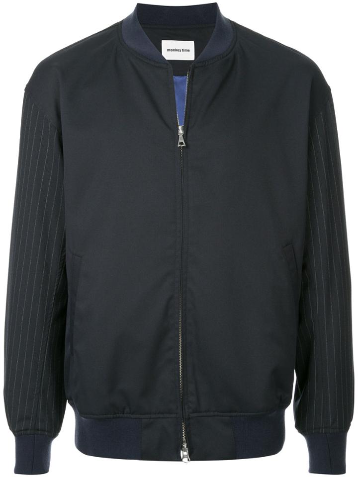 Monkey Time Pinstripe Sleeve Bomber - Blue