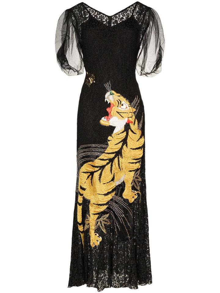 One Vintage Lace Embroidered-tiger Gown - Black