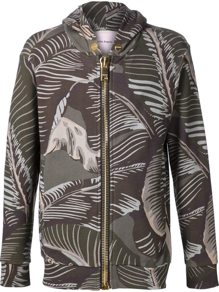 Palm Angels Banana Leaf Print Hooded Sweatshirt, Men's, Size: Small, Green, Cotton