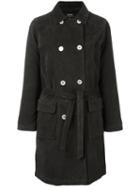 A.p.c. Belted Double Breasted Coat, Women's, Size: 40, Grey, Calf Leather/polyester