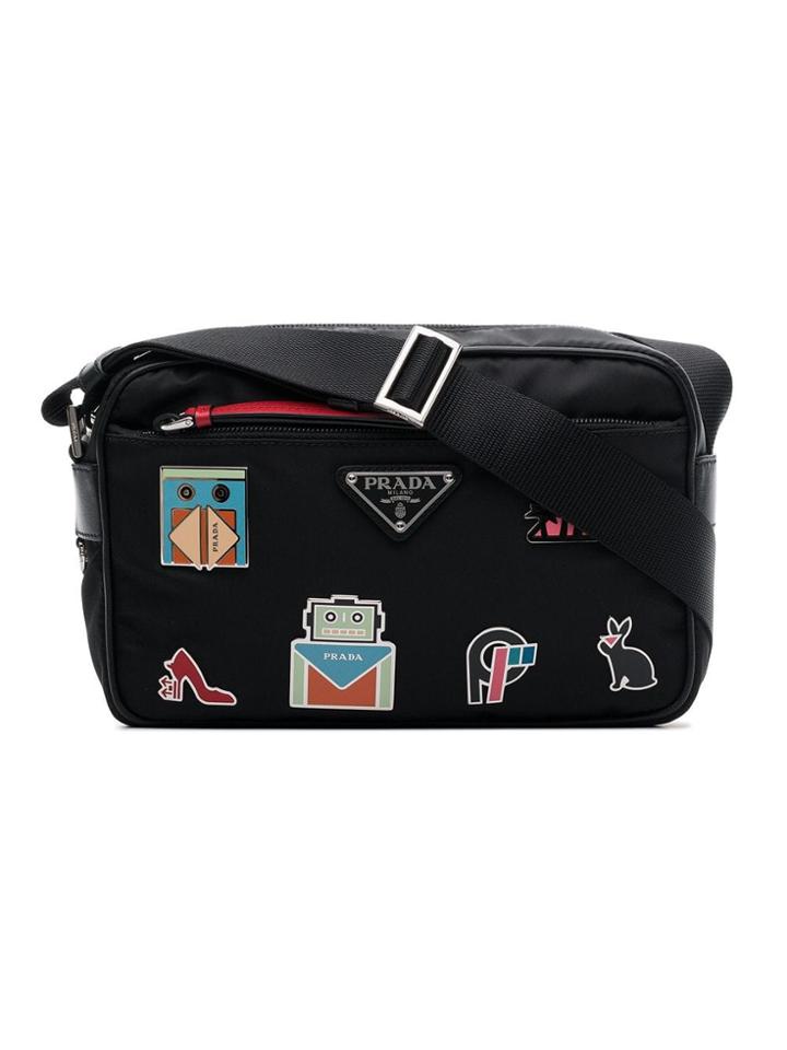 Prada Badge Appliqué Crossbody Bag - Black