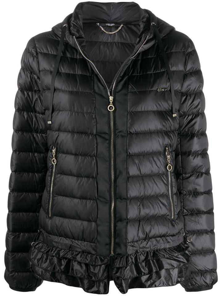 Liu Jo Ruffled Hem Puffer Jacket - Black