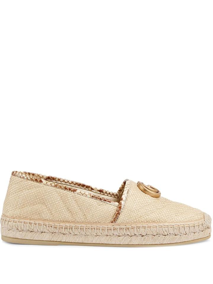 Gucci Chevron Raffia Espadrille With Double G - Neutrals