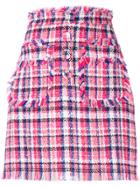 Msgm Check Tweed Fitted Skirt - Pink & Purple