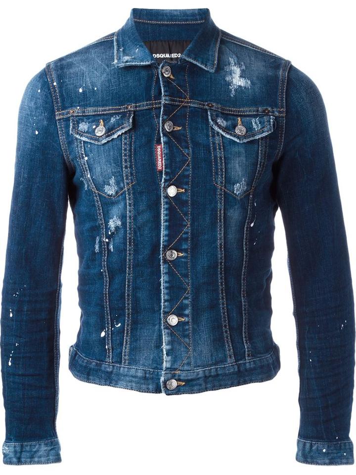 Dsquared2 Distressed Denim Jacket, Men's, Size: 50, Blue, Cotton/spandex/elastane