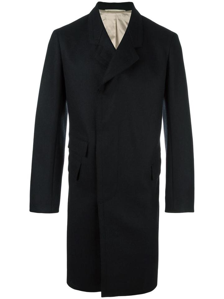 Lemaire Concealed Fastening Mid Coat, Men's, Size: 50, Black, Wool/cotton