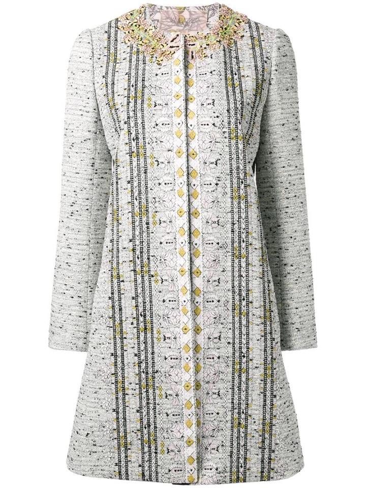 Giambattista Valli Embellished Neck Midi Coat, Women's, Size: 42, White, Cotton/polyester/silk/pvc