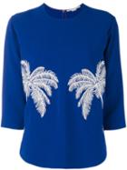 Stella Mccartney - Palm Embroidered Jumper - Women - Spandex/elastane/acetate/viscose - 38, Blue, Spandex/elastane/acetate/viscose
