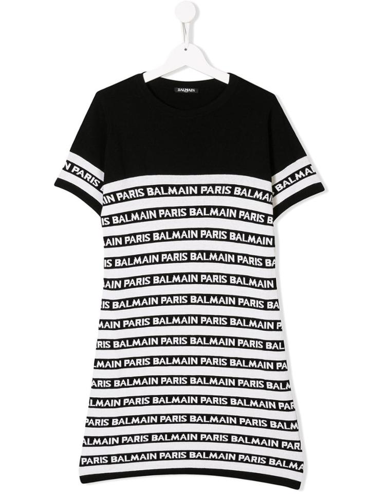 Balmain Kids Teen Logo Stripe T-shirt Dress - Black
