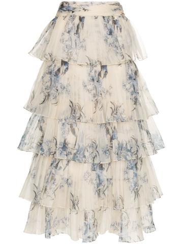 Johanna Ortiz Journey Of The Soul Floral Print Tiered Silk Skirt -
