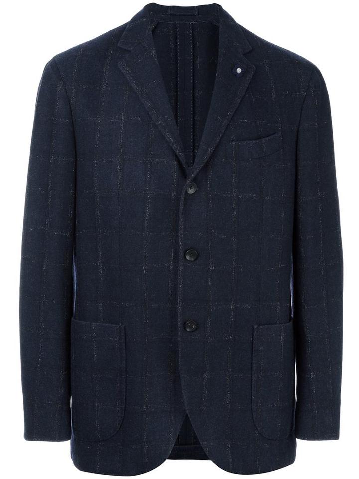 Lardini Checked Blazer, Men's, Size: 52, Blue, Wool/polyamide/viscose/polyester
