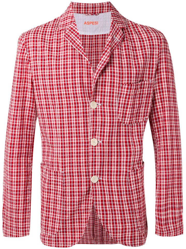 Aspesi - Checkered Blazer - Men - Cotton - S, Red, Cotton