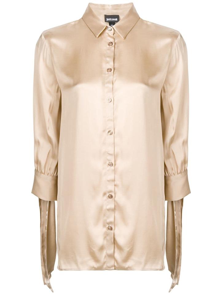 Just Cavalli Draped-sleeve Fitted Blouse - Neutrals