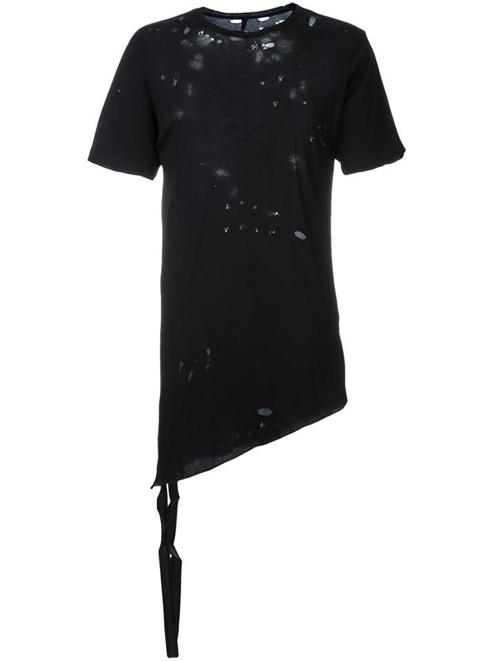 Unravel Distressed Long Length T-shirt, Men's, Size: Small, Black, Cotton