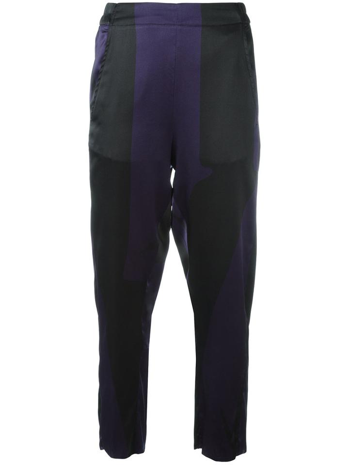 Ann Demeulemeester - Elasticated Waistband Cropped Trousers - Women - Silk/cotton/spandex/elastane/rayon - 42, Pink/purple, Silk/cotton/spandex/elastane/rayon