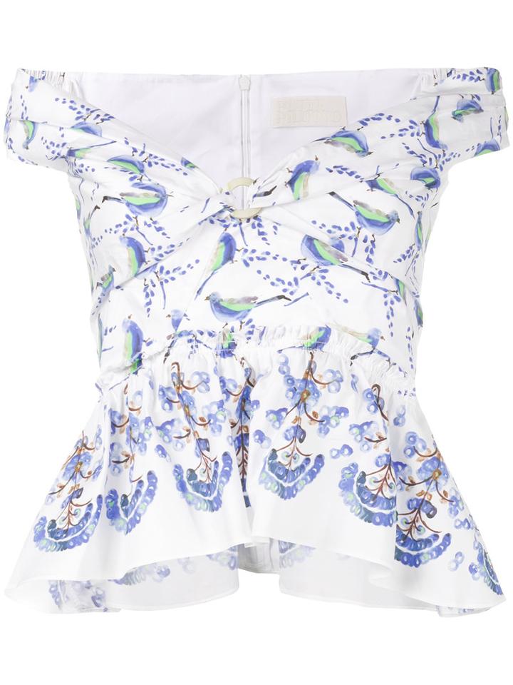 Peter Pilotto - Bird Print Off-shoulder Top - Women - Cotton/polyamide - 10, White, Cotton/polyamide