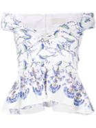 Peter Pilotto - Bird Print Off-shoulder Top - Women - Cotton/polyamide - 10, White, Cotton/polyamide