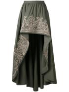 Wandering - Embroidered Asymmetric Skirt - Women - Cotton - 42, Green, Cotton