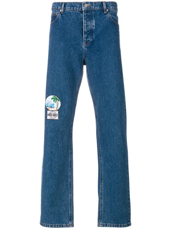 Kenzo Regular Appliqué Patch Jeans - Blue