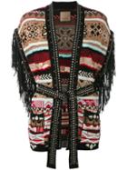 Laneus Fringed Sleeve Cardigan, Women's, Size: 40, Black, Cotton/polyester/polyurethane/glass