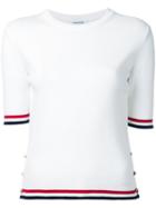 Thom Browne - Striped Detail T-shirt - Women - Cotton - 46, White, Cotton