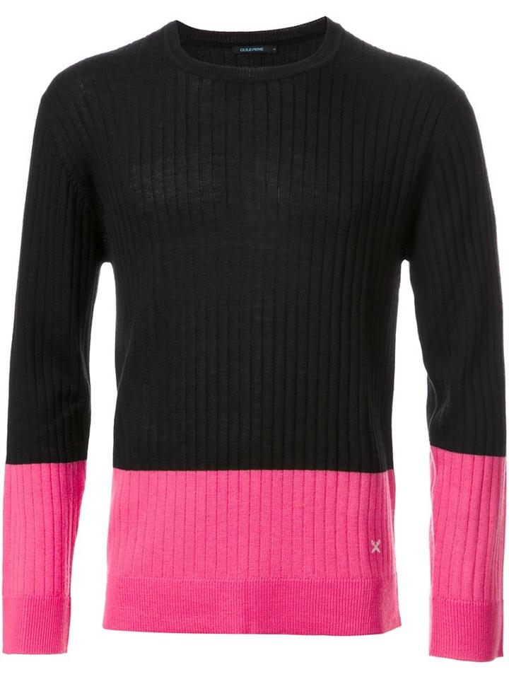 Guild Prime Ribbed Colour Block Jumper, Men's, Size: 1, Black, Wool