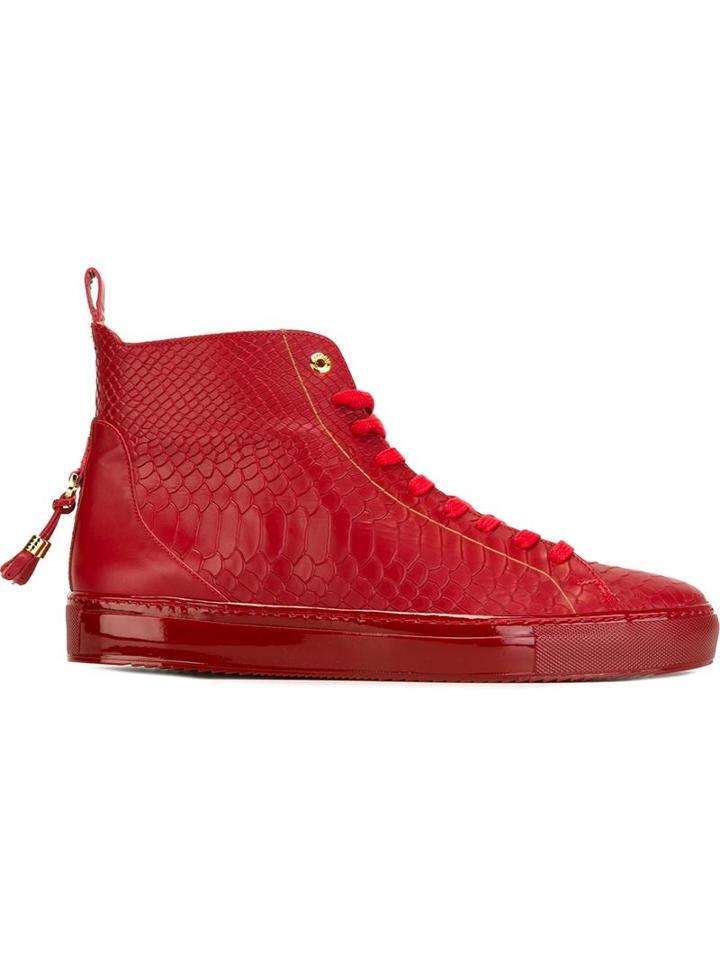 Android Homme Alfa Hi-tops, Men's, Size: 44, Red, Calf Leather/rubber/leather