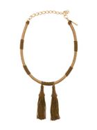 Oscar De La Renta Wrapped Beaded Tassel Necklace - Metallic