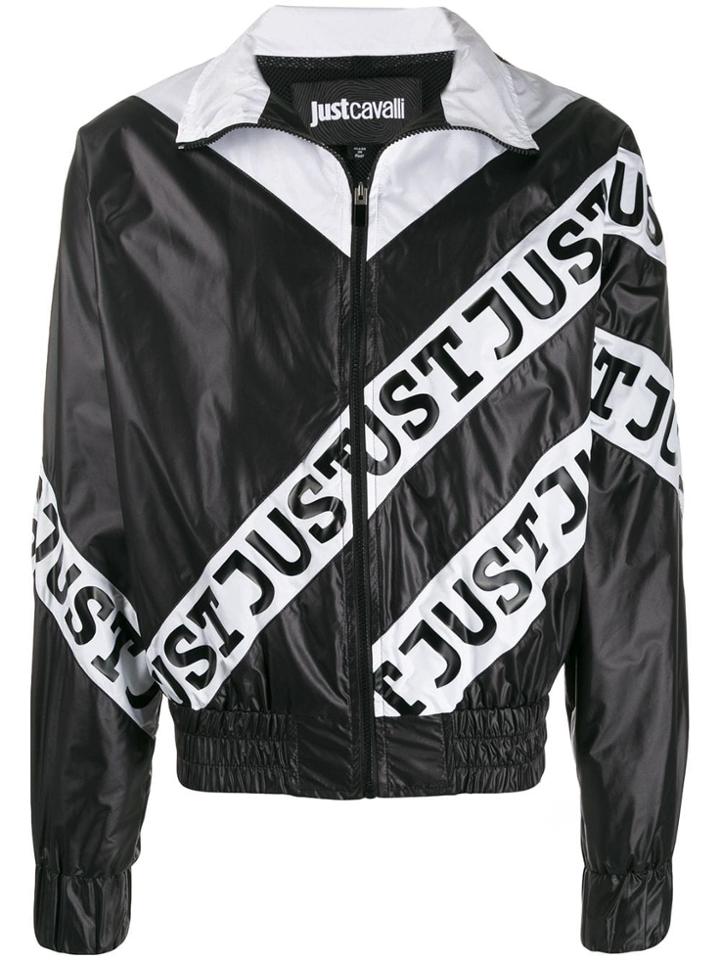 Just Cavalli Logo Stripe Bomber Jacket - Black