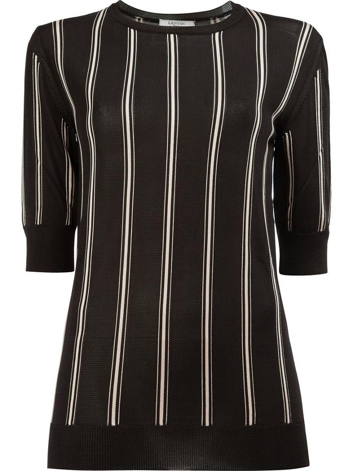 Lanvin Striped Half Sleeve Top, Women's, Size: Small, Black, Viscose
