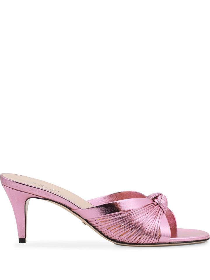Gucci Knot Detail Metallic Sandals - Pink