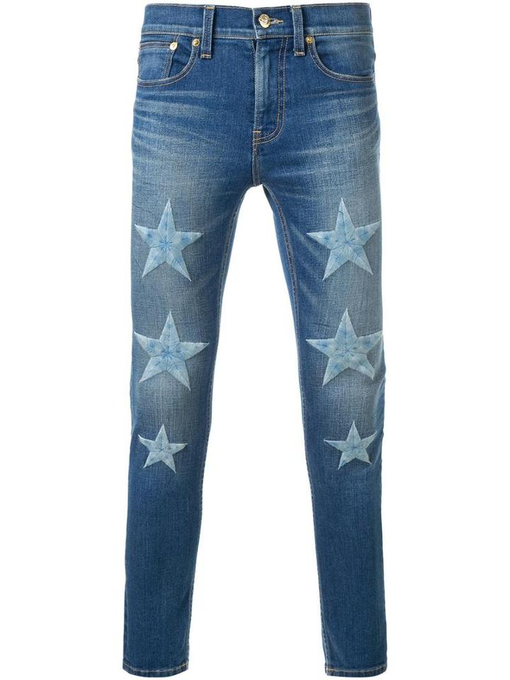 Dresscamp Embroidered Star Skinny Jeans, Men's, Size: 44, Blue, Cotton/polyurethane