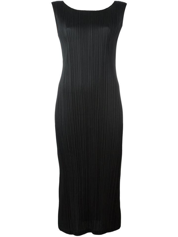 Pleats Please By Issey Miyake Boat Neck Fitted Dress, Women's, Size: 3, Black, Polyester
