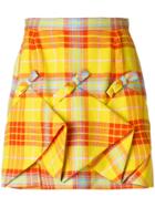 Delpozo Plaid Ruched Skirt - Yellow & Orange