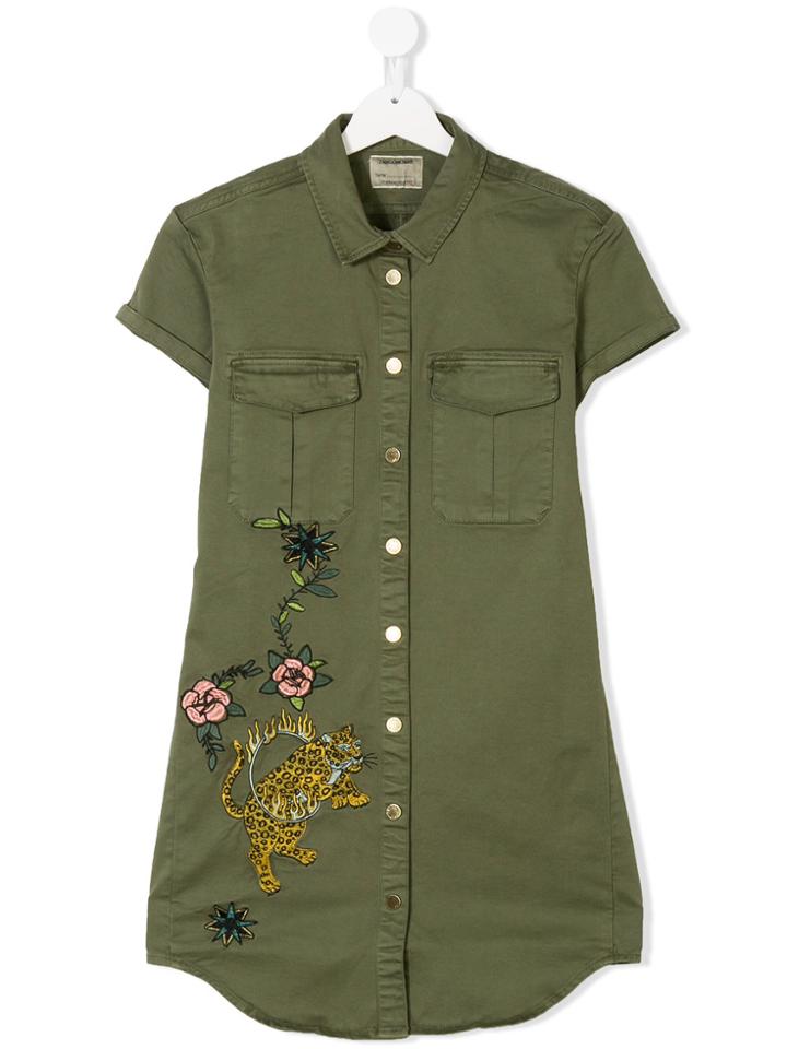 Zadig & Voltaire Kids Teen Embroidered Detail Shirt Dress - Green