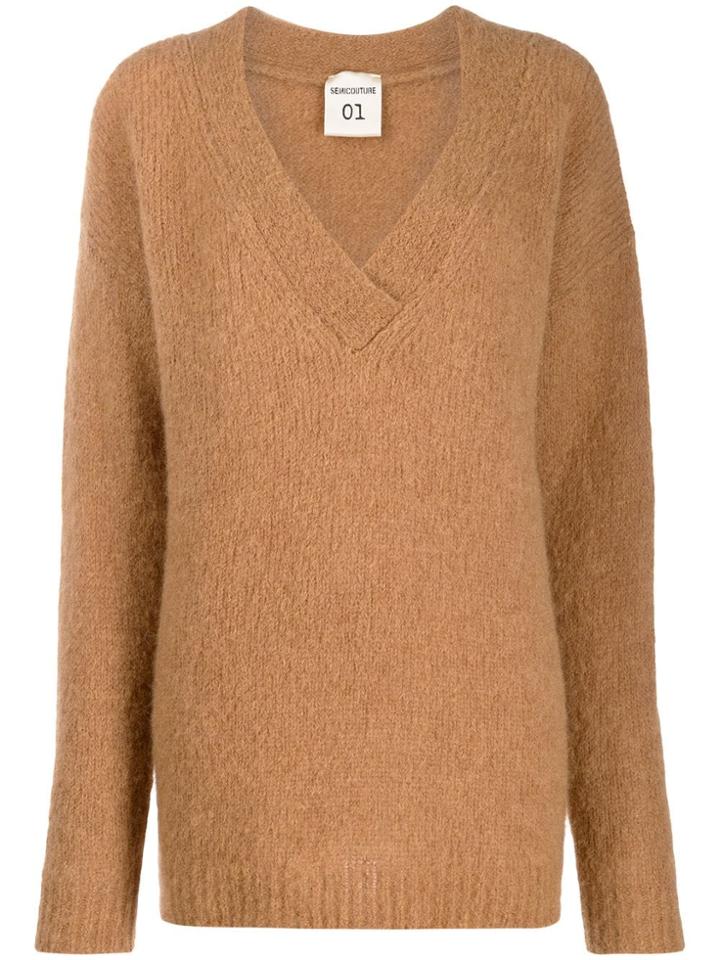 Semicouture V-neck Knit Sweater - Brown