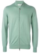 Brunello Cucinelli Bomber Style Zip Cardigan, Men's, Size: 50, Green, Cotton