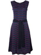 Carolina Herrera - Chevron Pointelle Skater Dress - Women - Virgin Wool/viscose - L, Blue, Virgin Wool/viscose