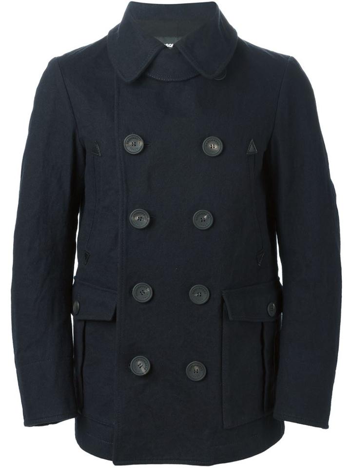 Dsquared2 Classic Double Breasted Coat, Men's, Size: 50, Blue, Cotton/polyamide/polyester/wool
