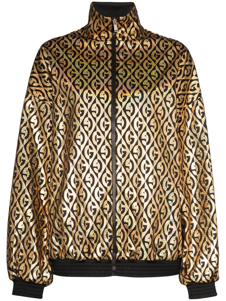 Gucci Metallic Gg Print Track Jacket - Black