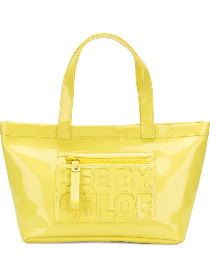 See By Chloé Logo Embossed Tote Bag - Yellow & Orange