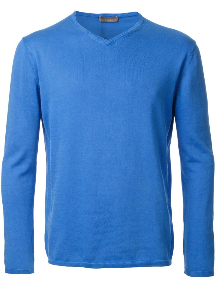 Cruciani V-neck Jumper, Men's, Size: 48, Blue, Cotton