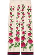 Gucci Rose Garden Print Silk Pajama Pants - Pink