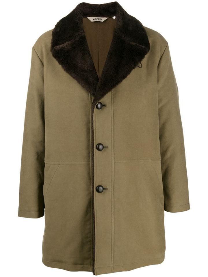 Aspesi Oversized Collar Single-breasted Coat - Green