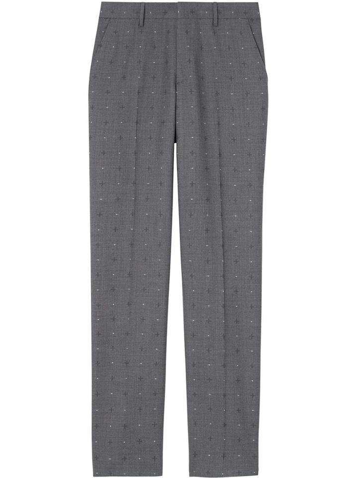 Burberry Classic Fit Fil Coupé Wool Cotton Tailored Trousers - Grey
