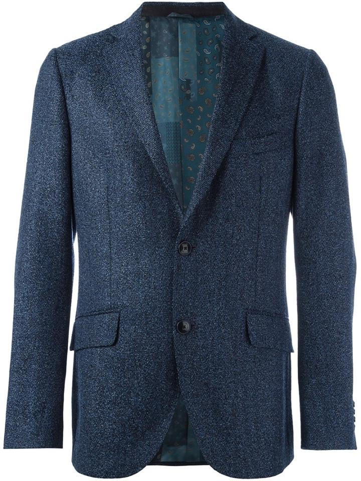 Etro Double-buttoned Formal Blazer, Men's, Size: 54, Blue, Silk/polyester/wool