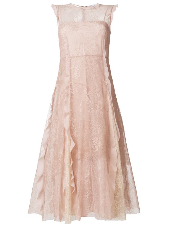 Red Valentino Frill Embellished Lace Dress - Pink & Purple