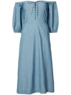 Sea Off-shoulder Midi Dress, Women's, Size: 4, Blue, Cotton
