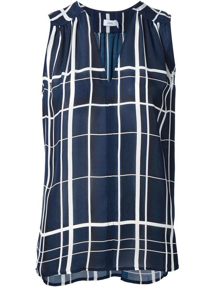 Vince V-neck Checked Blouse